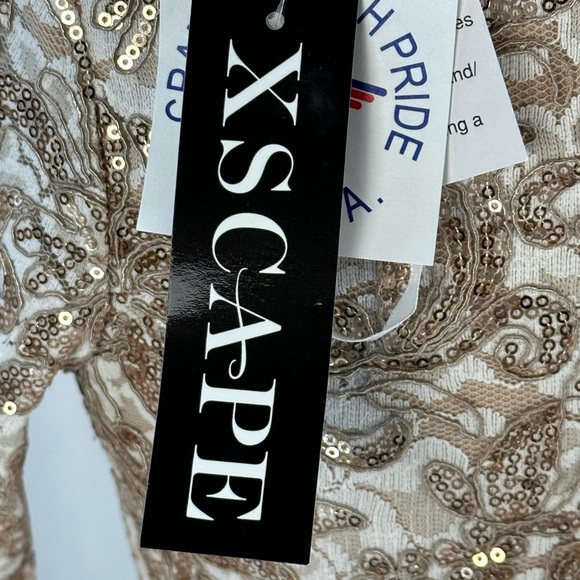 XScape Long Sleeve Sequin Lace Midi Dress - Beige / Sand - size 4P - Picture 11 of 12